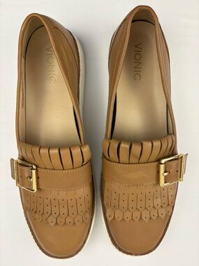 Vionic Sunny Cambridge Kiltie Tan Leather Fringe Loafers